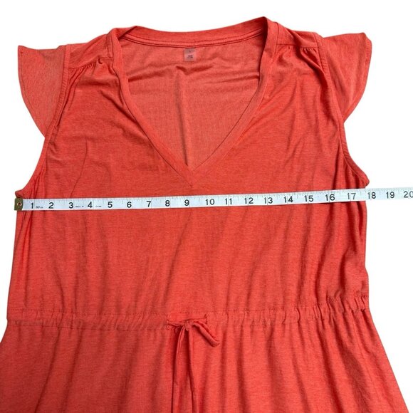 BEYOND YOGA FEATHERWEIGHT OUT AND ABOUT MINI DRESS SZ L ORANGE CORAL TIERED BOHO - Picture 6 of 7